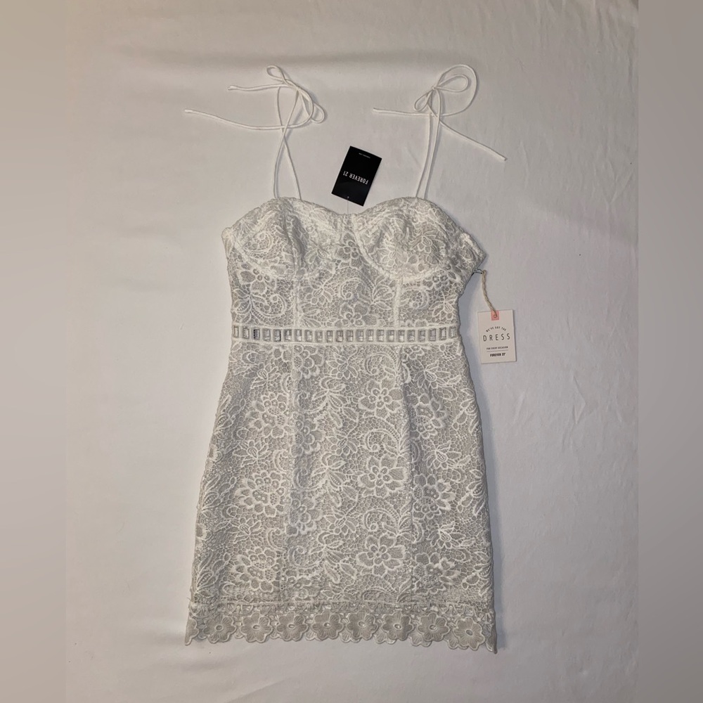 FOREVER 21 cream knit lace tea dress